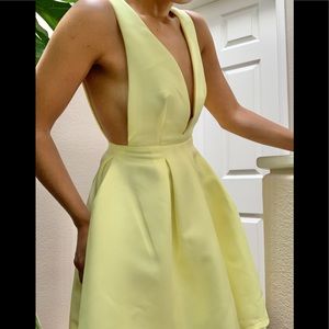 Yellow Plunge Neck Skater Dress